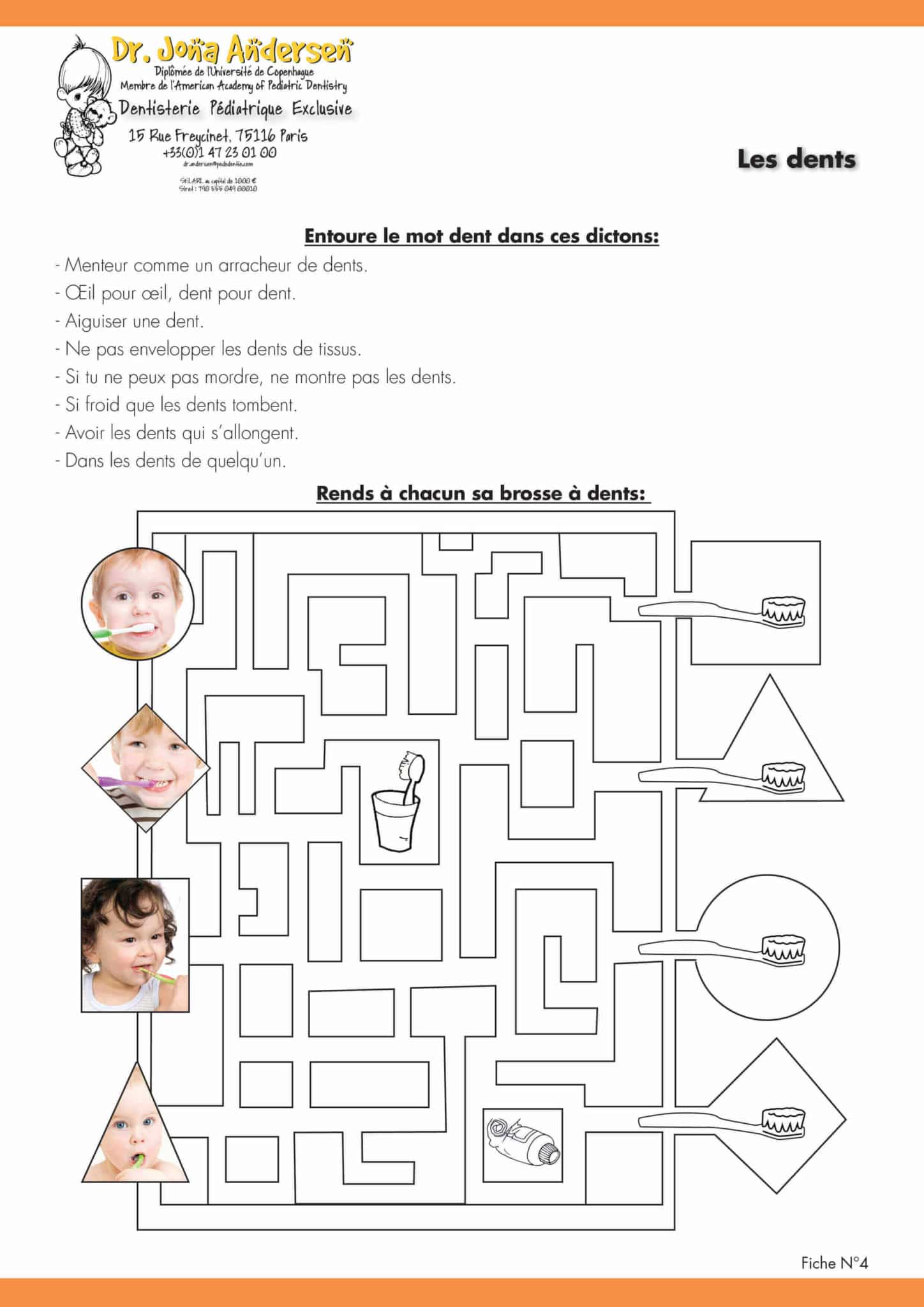 dentiste pédiatrique - Dictons et labyrinthe